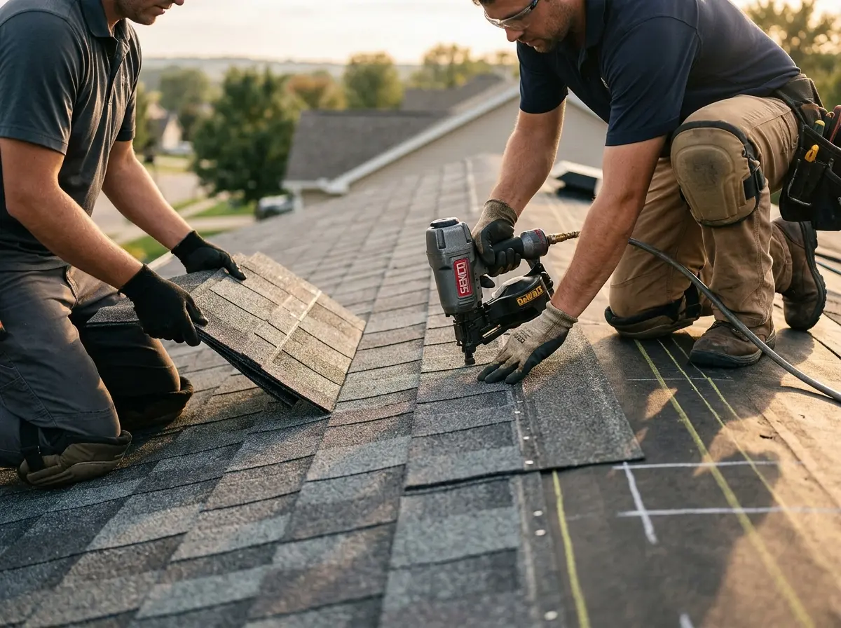 Professional roofer working on a residential roof in Twentynine Palms
